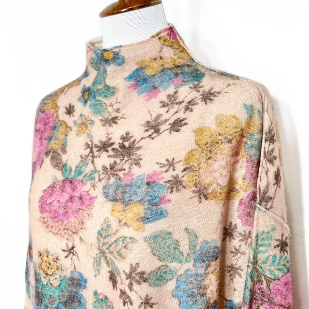 SOLD-Anthropologie Cashmere Floral Print Mock Neck Long Sleeve Sweater Pilcro - Picture 3 of 14